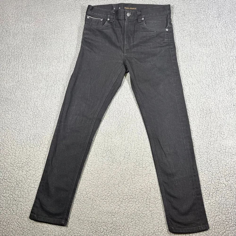 Nudie Jeans Co Lean Dean Dry Black Selvage Slim Tapered Jeans Mens 31x30 (31x28)